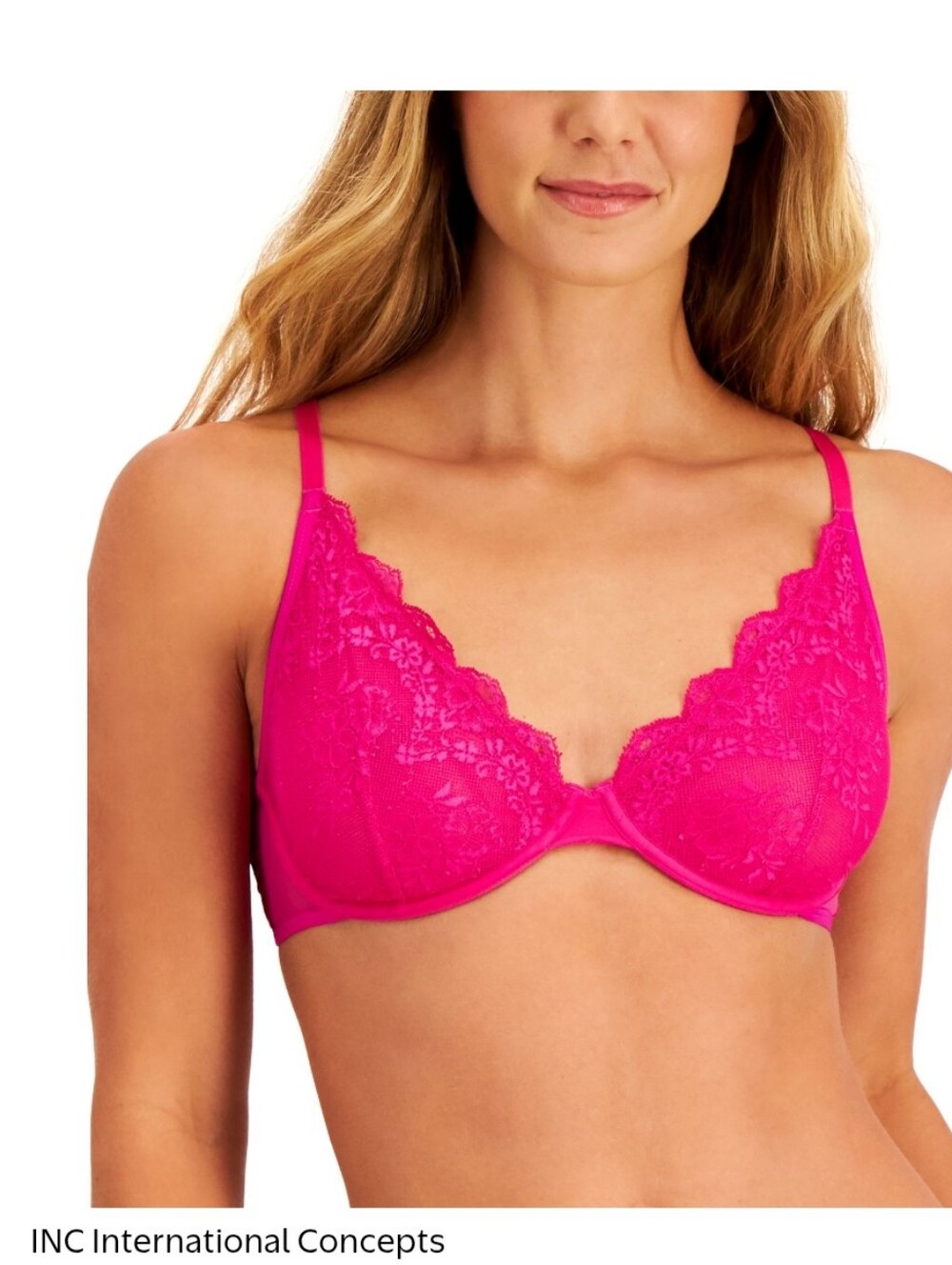 INC International Concepts Fuchsia Lace Underwire Bra